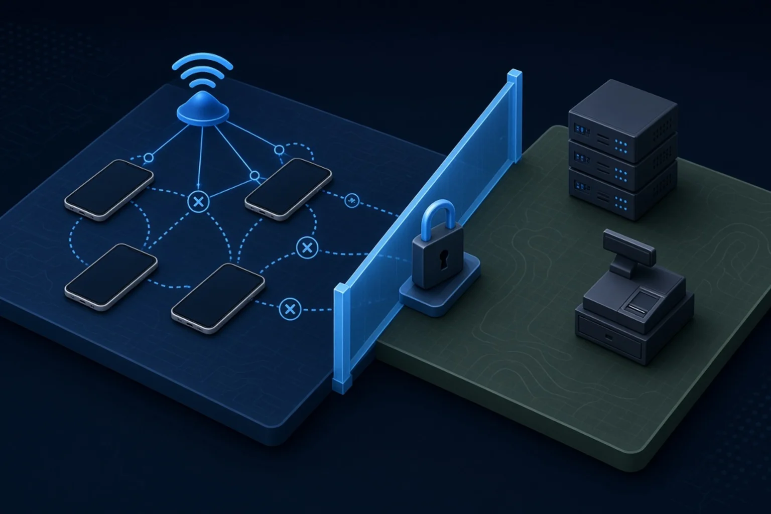 Схема: гостевой Wi‑Fi отделён от кассы и серверов